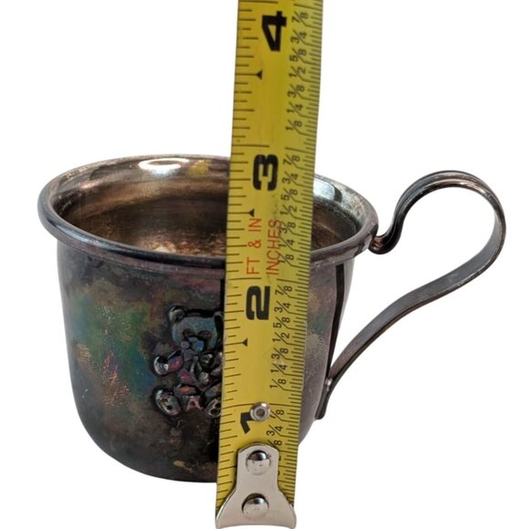 Silver Plated Childrens Cup Sipper Lid Baby Teddy Bear Child Sippy Cup w/Handle - Picture 6 of 7